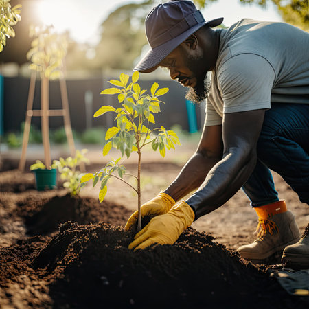 Ai-generated image of black man planting a treeの素材