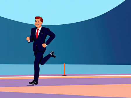 A man in a business suit runs in the stadium. business competition concept. Ai-generated imageの素材