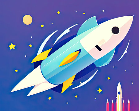 A white rocket soars into the sky, leaving a trail of clouds behind it. Its destination: outer space! Ai-generated imageの素材