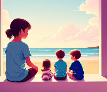 Happy family spending time together.Ai-generated imageの素材