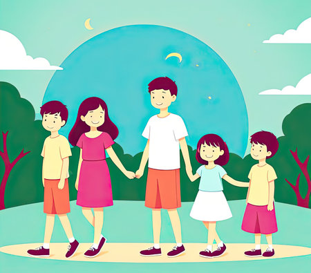 Happy family spending time together.Ai-generated imageの素材