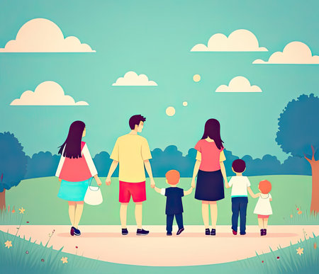 Happy family spending time together.Ai-generated imageの素材