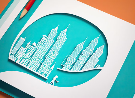 City landscape in papercut style. Ai-generated imageの素材