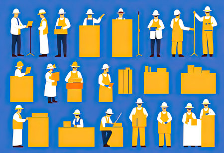 Group of workers of various professions flat vector illustration. Ai-generated imageの素材