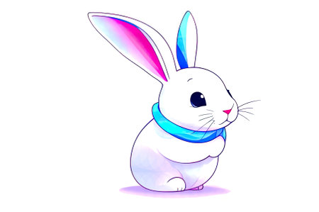 Adorable, fluffy, white rabbit on a clean white background. AI-generated imageの素材