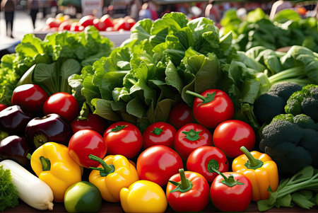 Different ripe vegetables on the farmer market. AI-generated imageの素材