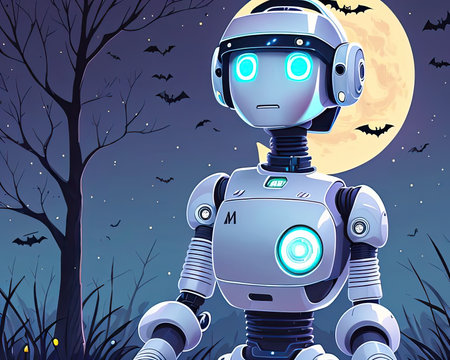 Robogirl robod in halloween night. AI-generated imageの素材
