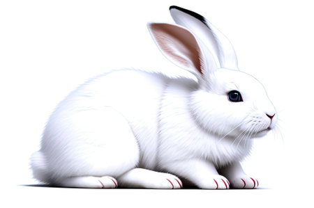 Adorable, fluffy, white rabbit on a clean white background. AI-generated imageの素材