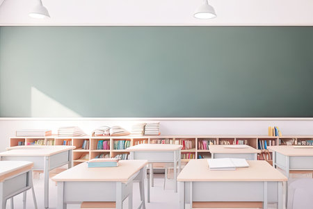 Interior of a school classroom. AI-generated imageの素材