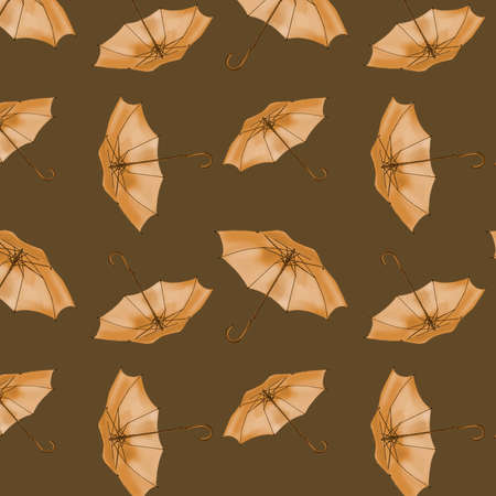 Digital retro style umbrellas on a brown background.の写真素材