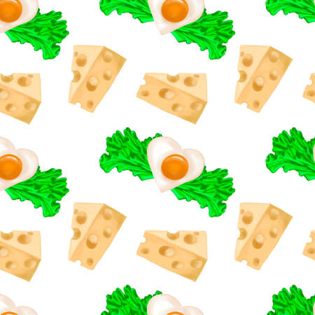 Digital art.Cheese with lettuce and cheese with lettuce and heart-shaped eggs on a white backgroundの写真素材