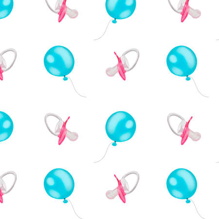 Digital art.Blue balloon nipple and pink nipple on a white backgroundの写真素材