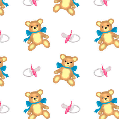 Digital art.Pink nipple and Bear on a white backgroundの写真素材