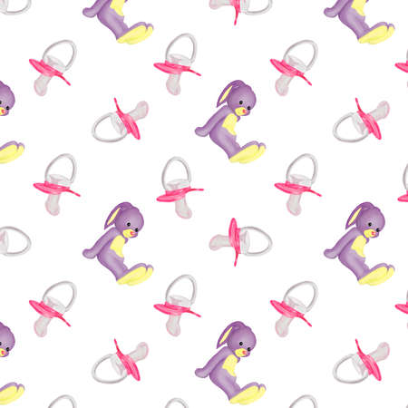 Digital art.Pink nipple and Lilac Bunny on a white backgroundの写真素材