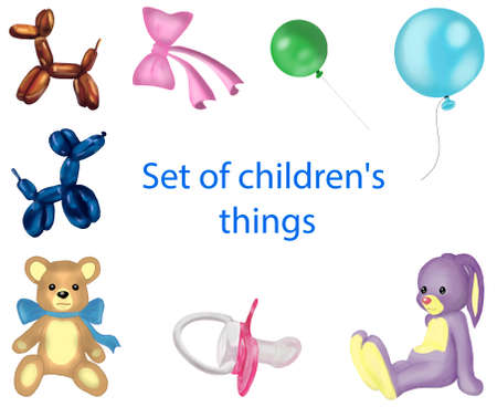 digital art set of children's stuff toys on white background ideal for creating postcards patterns fabric wallpaper printed productsの写真素材