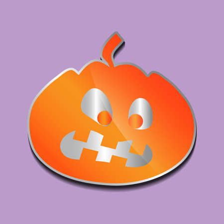 angry orange pumpkin sticker on a colored background.のイラスト素材