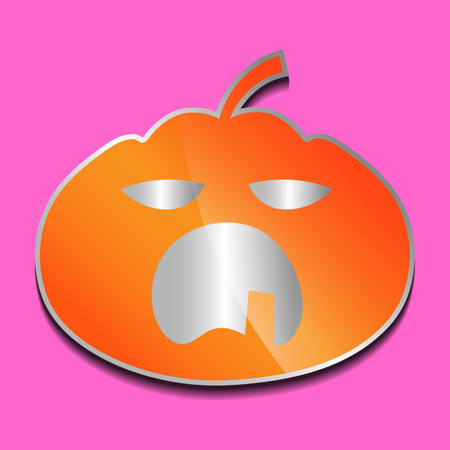 yawning orange pumpkin sticker on a colored background.のイラスト素材