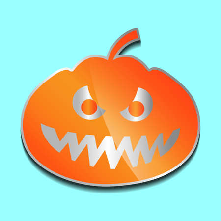 cunning orange pumpkin sticker on a colored background.のイラスト素材