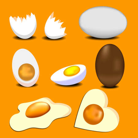 Set of eggs on a yellow background.のイラスト素材