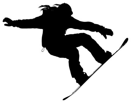 snowboarder silhouette on a white backgroundの写真素材