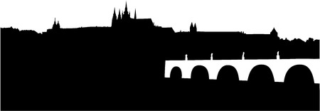 silhouette of Prague Castle and Charles Bridgeのイラスト素材