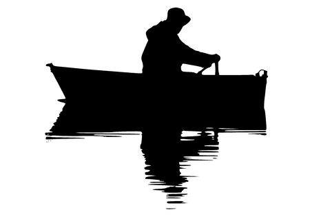 silhouette of fisherman on boatのイラスト素材