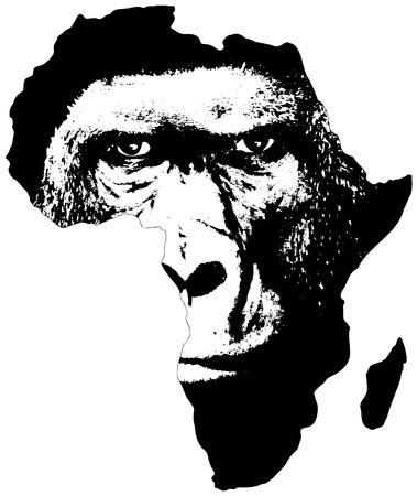 illustration of Africa with gorilla face on white backgroundのイラスト素材