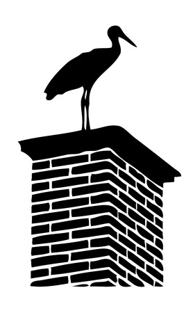 Illustration pour silhouette of stork on chimney - image libre de droit