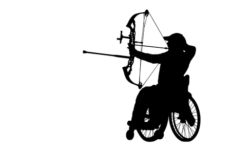 Para Archer on the Whellchair, silhouette on white backgroundの写真素材