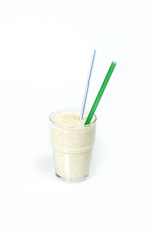 milkshake in a glass with a straw on a white background6の写真素材