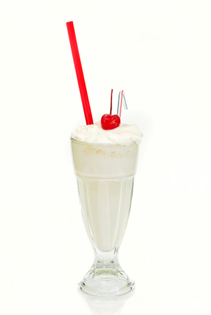 milkshake in a glass with a straw on a white background4の写真素材