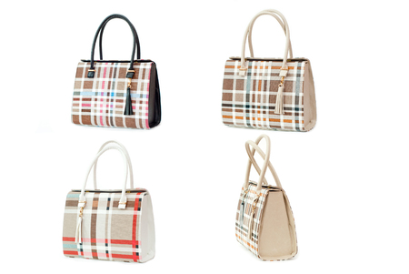 female color leather bag on a white backgroundの写真素材