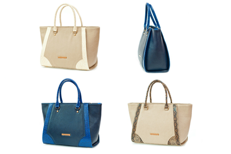 female color leather bag on a white backgroundの写真素材