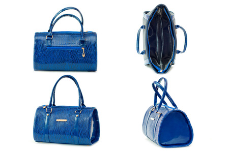 female color leather bag on a white backgroundの写真素材