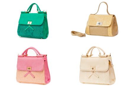 female color leather bag on a white backgroundの写真素材
