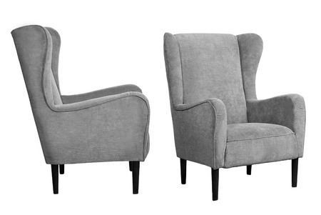 Colored chairs from fabric and suede on a white backgroundの写真素材