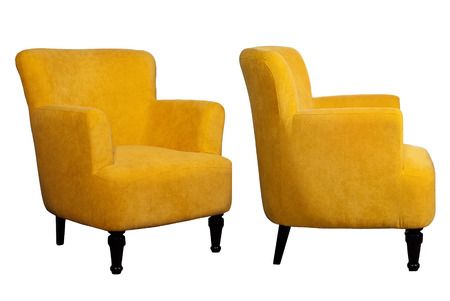 Colored chairs from fabric and suede on a white backgroundの写真素材
