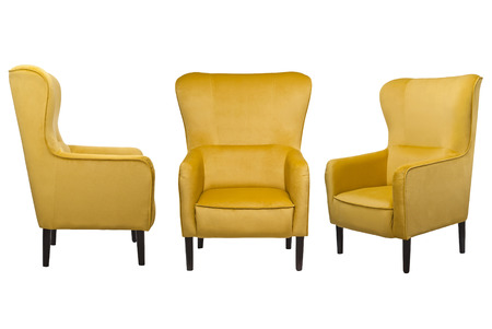 Colored chairs from fabric and suede on a white backgroundの写真素材