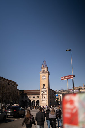 Bell tower of the Basilica of San Giorgio in Bologna, Italyの写真素材
