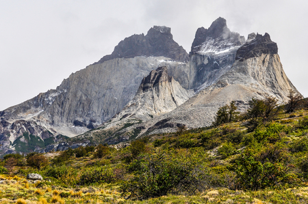 Cloudy mountain in the Torres del Paine National Park, Patagonia, Chileの写真素材