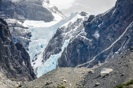 One of the several glaciers in the Torres del Paine National Park, Patagonia, Chileの写真素材