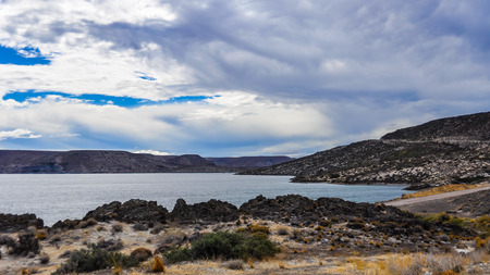 View of the lake, Road of the Seven Lakes, Patagonia, Argentinaの写真素材