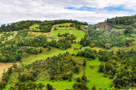 Rural scenery of the traditional Chiloe Island, Patagonia, Chileの写真素材