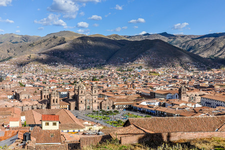 Aerial view of the main square in the capital of Incas, Cusco, Peruの写真素材