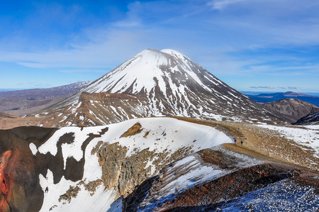 View of Mount Ngauruhoe in the winter Tongariro Alpine Crossing, New Zealandの写真素材