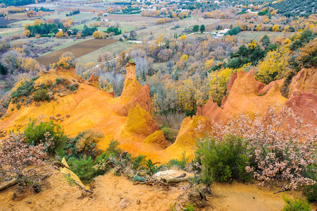Colorful rock formations from ochre in the Colorado Provenzal, Provence, France