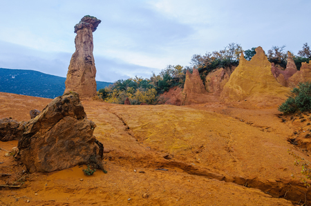 Colorful rock formations from ochre in the Colorado Provenzal, Provence, France