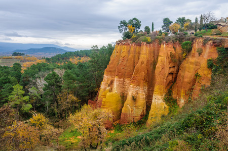 Colorful rocks in the hilltop village of Rousillon, Provence, France