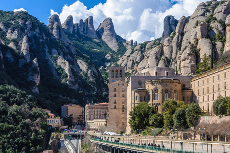 View of the Monastery of Montserrat in Catalonia, Spainの写真素材