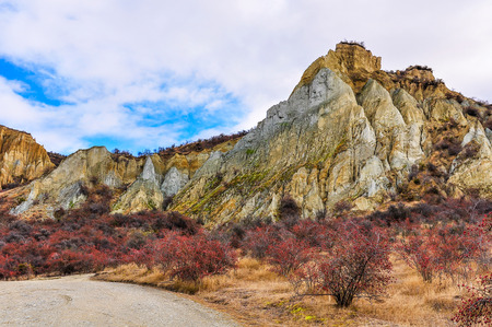 The geological formation of Clay Cliffs near Omarama, New Zealandの写真素材